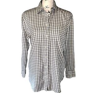J.Crew tan off-white checked long sleeve blouse XS‎